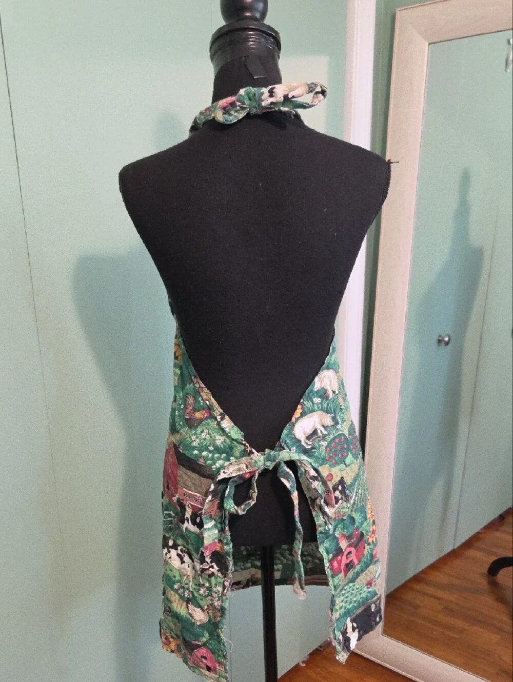 Handmade Farmhouse Cow Print Apron Green, Black & White